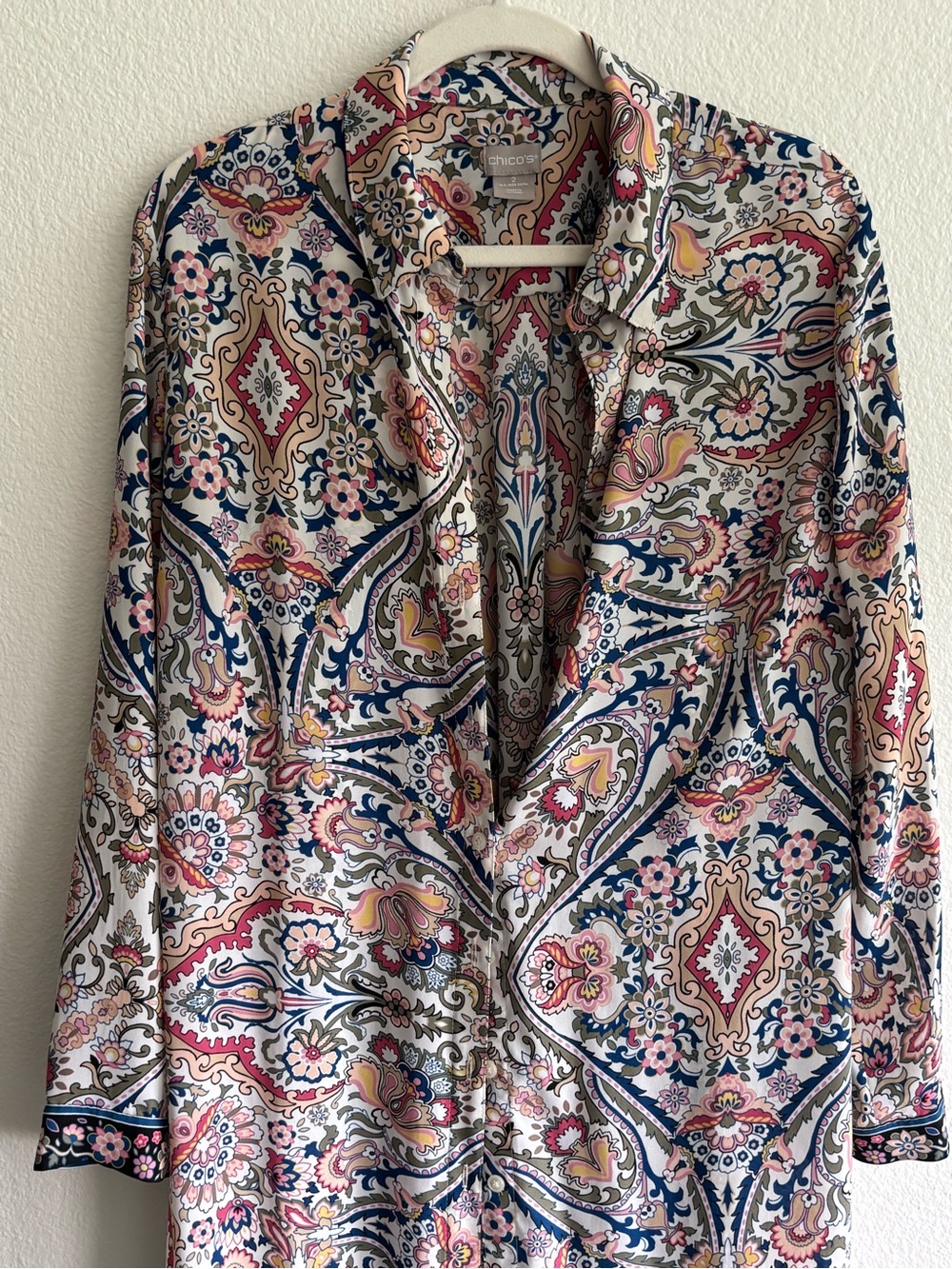 Chico's Paisley Floral Print Tunic Dress in White, Navy, Pink, Yellow